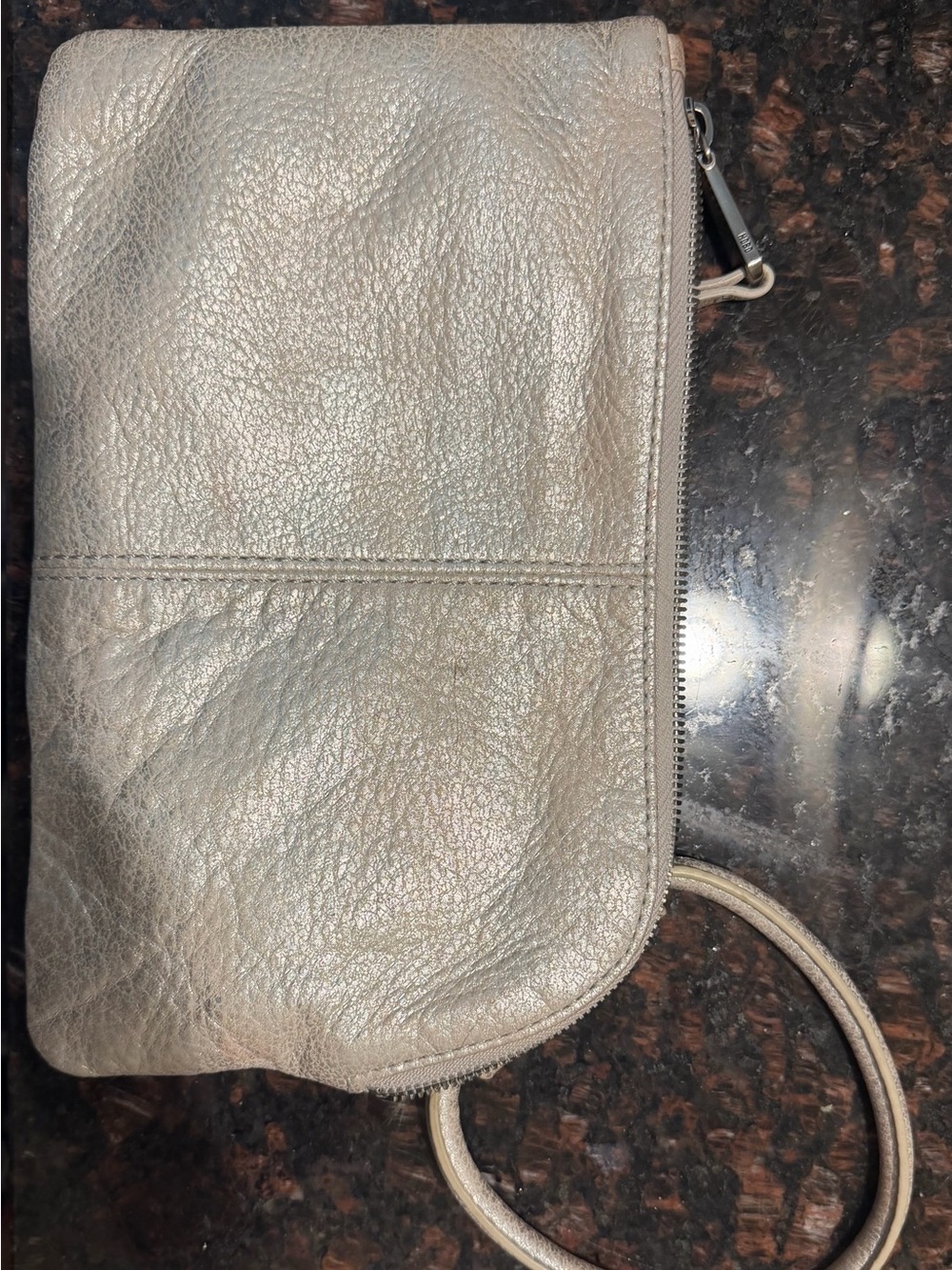 HOBO Distressed Metallic Silver Leather Wristlet Wallet - Picture 4 of 6